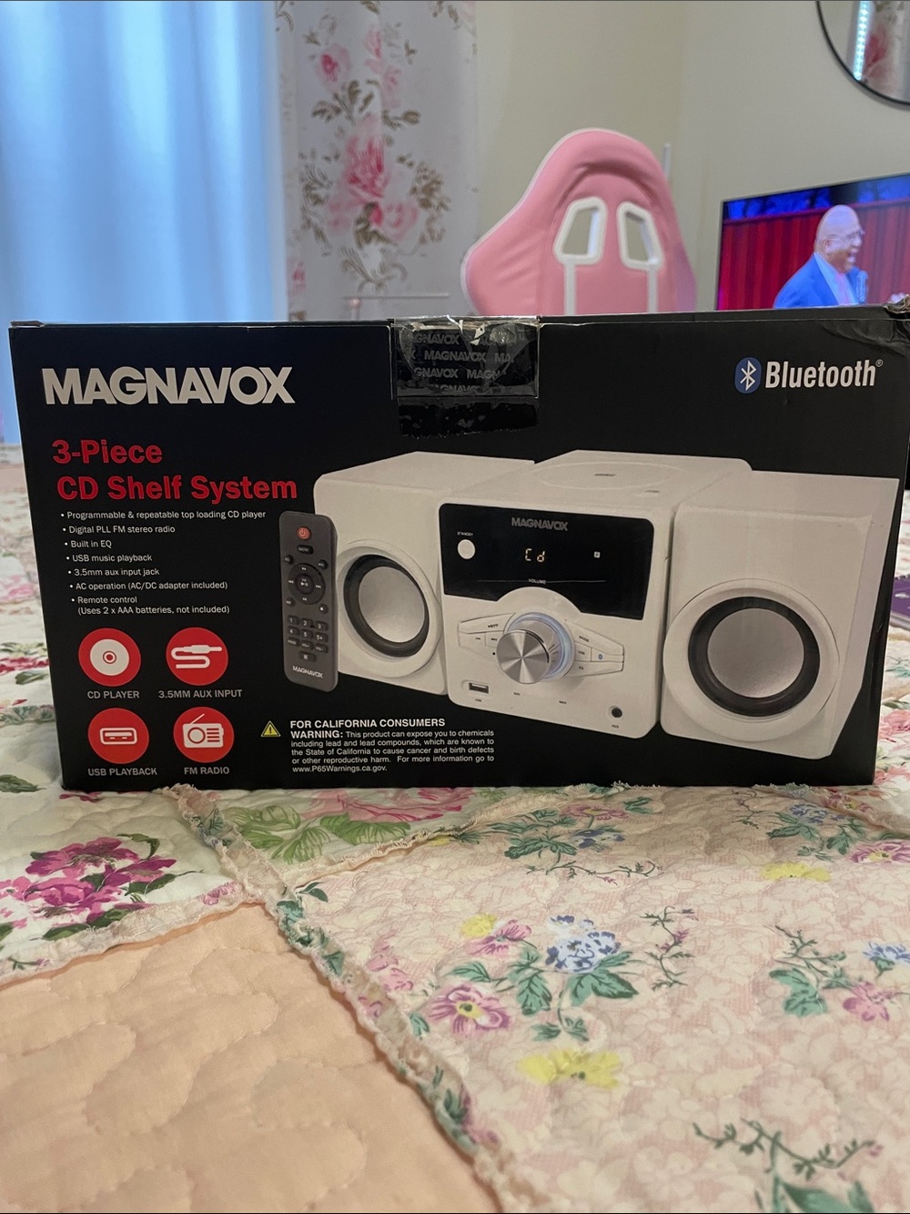 White 3-Piece CD Shelf System with Bluetooth